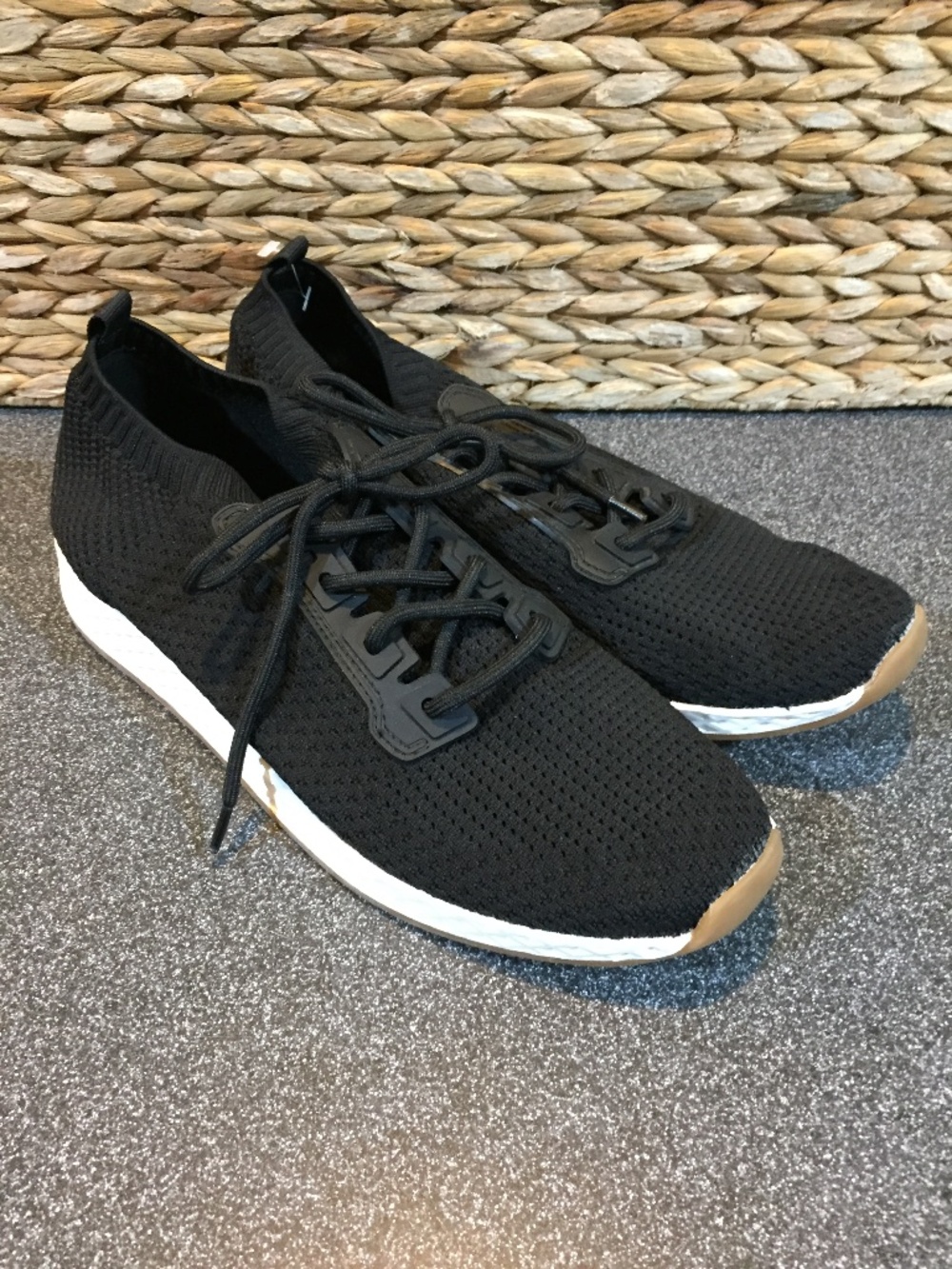 Urban Sport by Slides Black Knit Lace-Up Sneakers with White & Tan Sole
